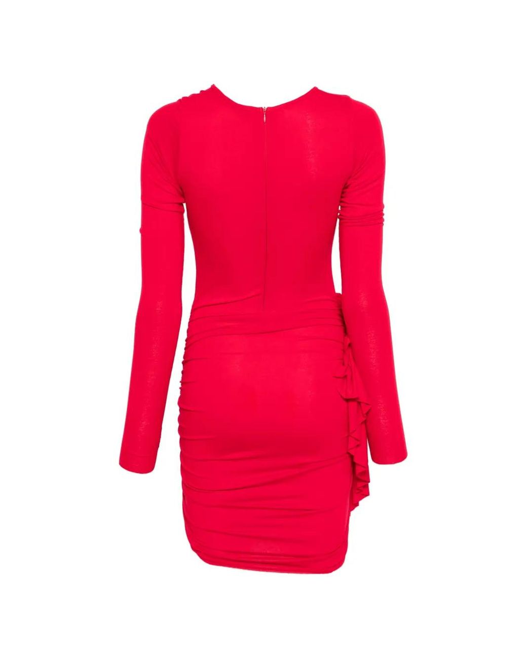 Pink Red Ruched Ruffled Mini Dress