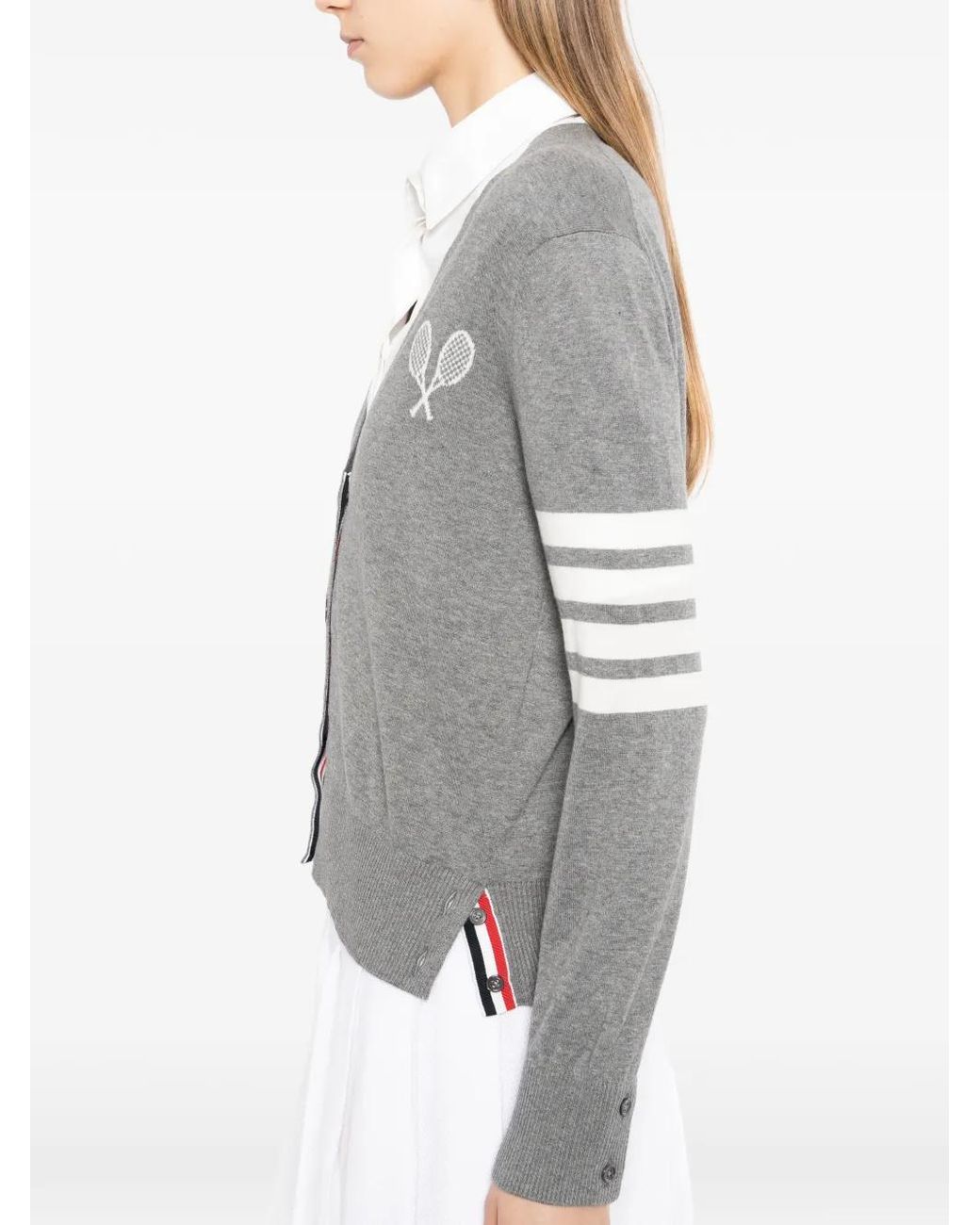 Thom Browne Gray Tennis Logo Cardigan
