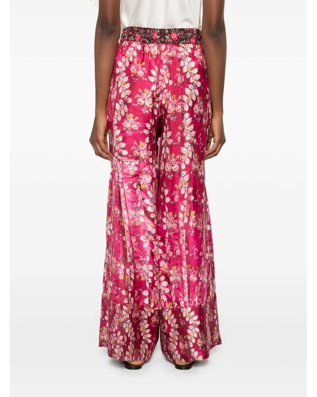 Pierre Louis Mascia Pink Flora-Print Palazzo Pants