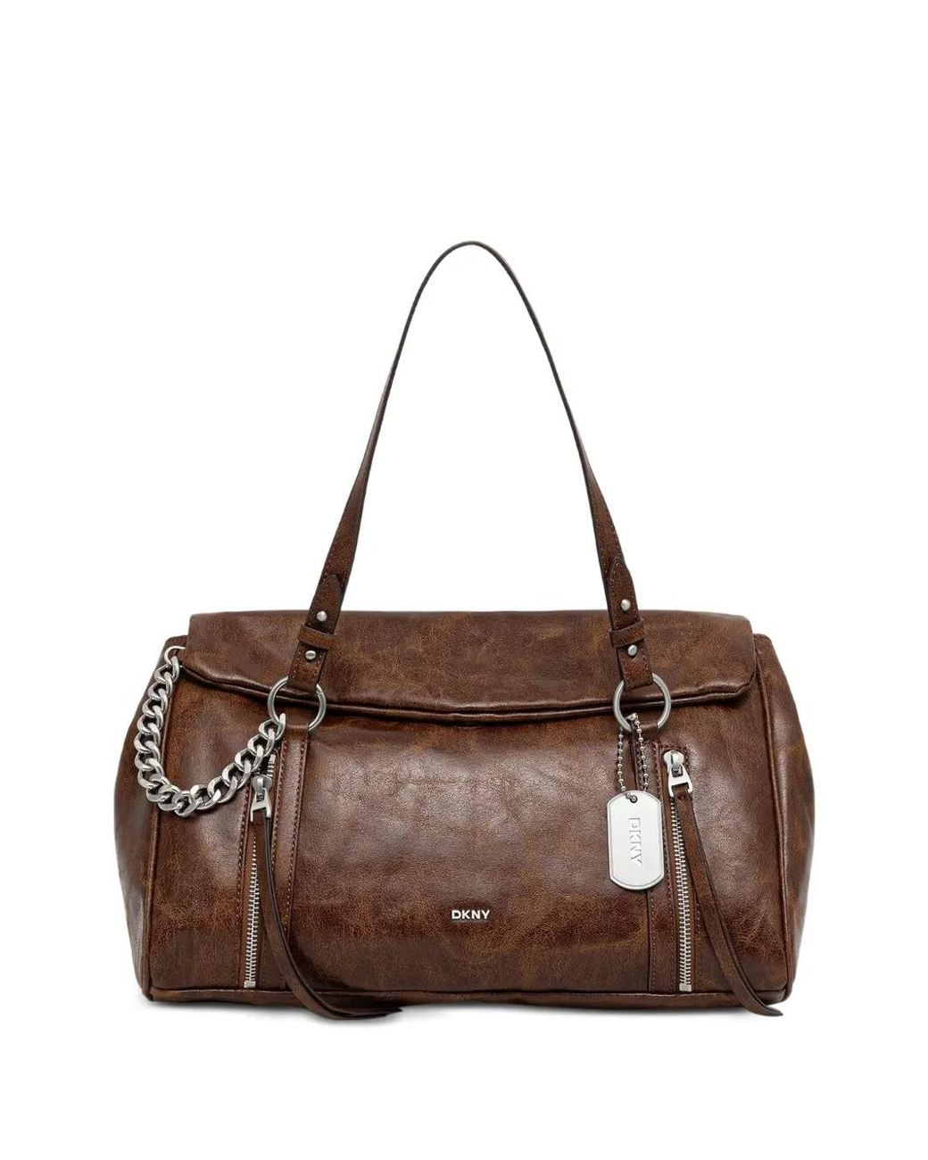 DKNY Brown Chain-Detail Zip-Fastening Tote Bag
