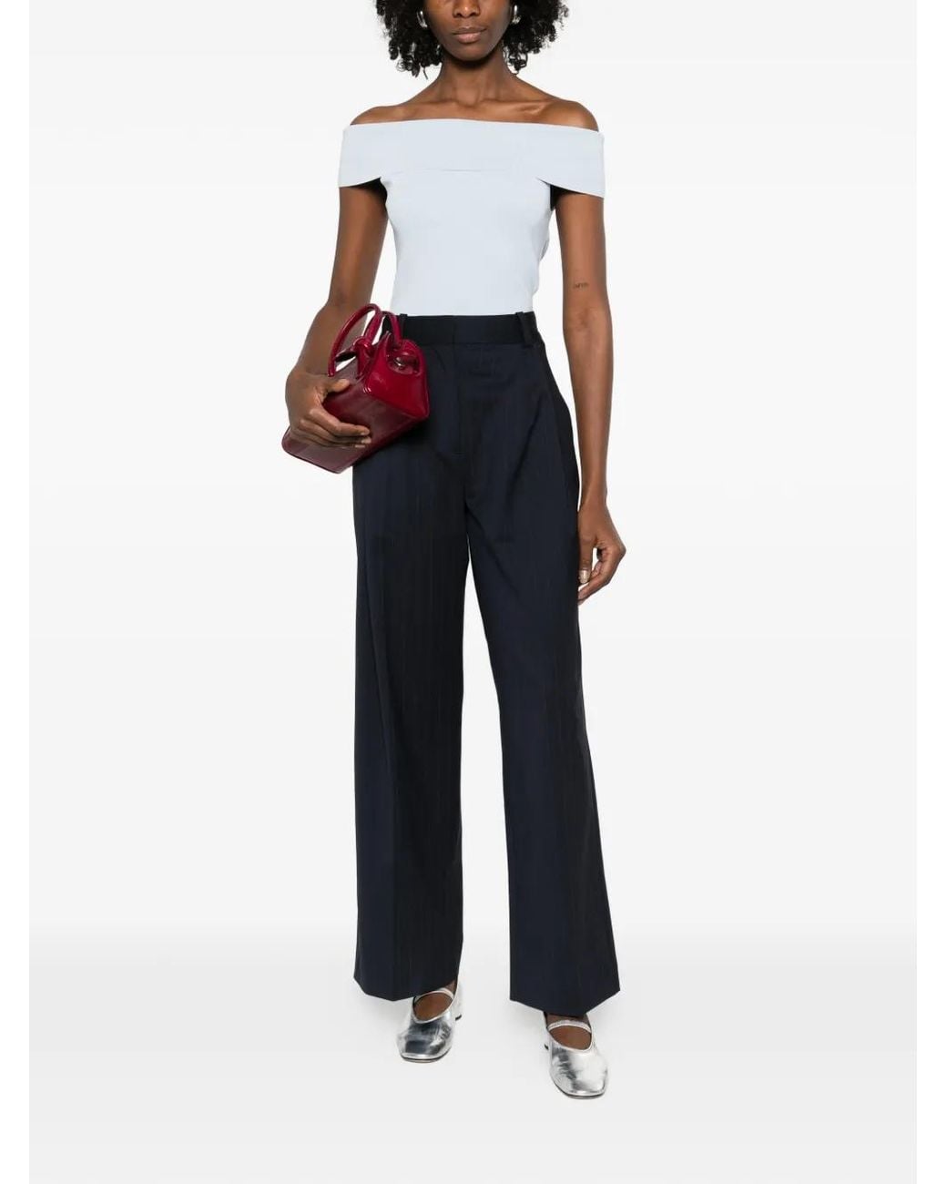 Maje White Bardot Rib Knit Top