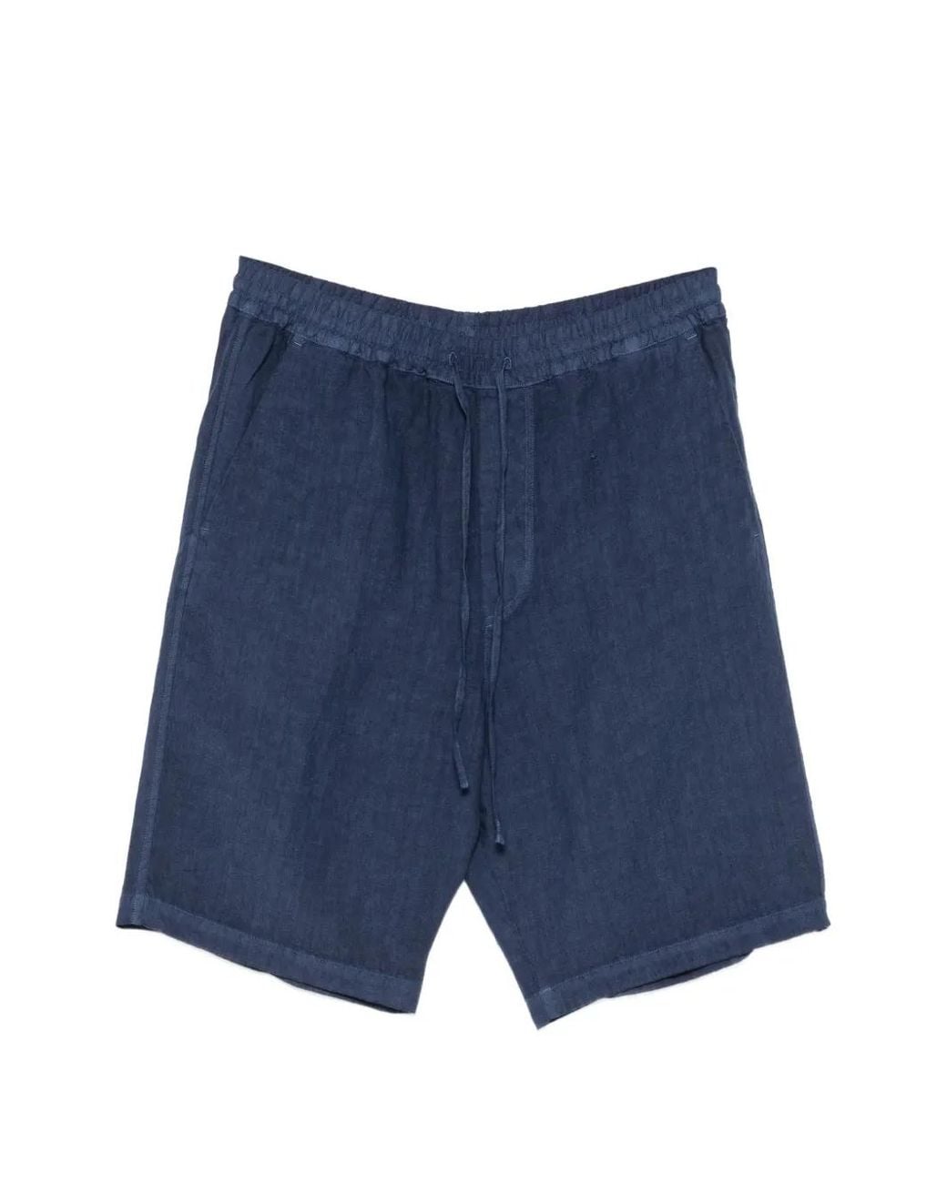 120% Lino Blue Drawstring-Waist Shorts for men