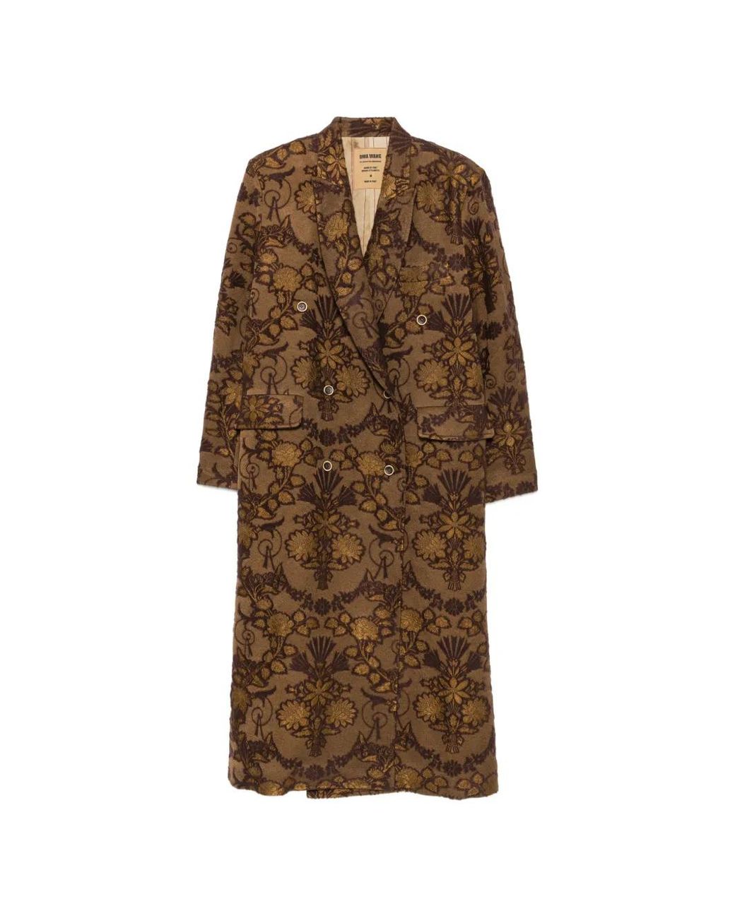 Uma Wang Brown Floral-Jacquard Double-Breasted Coat
