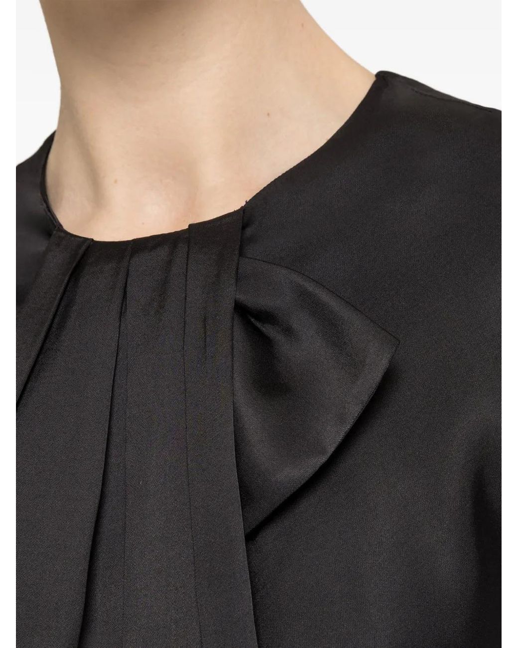 Nissa Black Pleat-Detail Viscose Top
