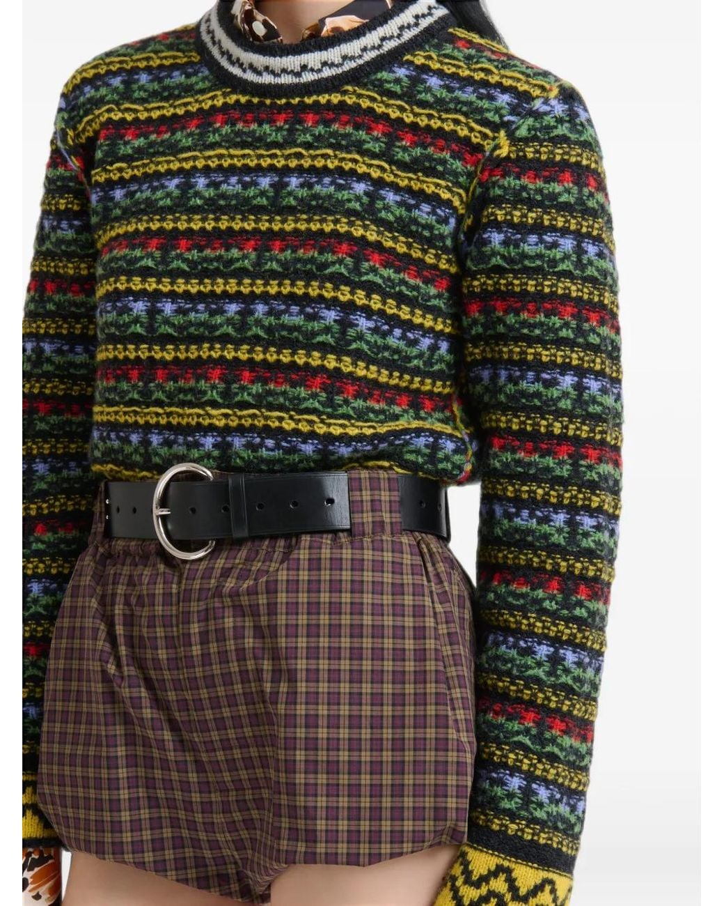 Marni Green Shetland Wool Sweater With Fair Isle Pattern