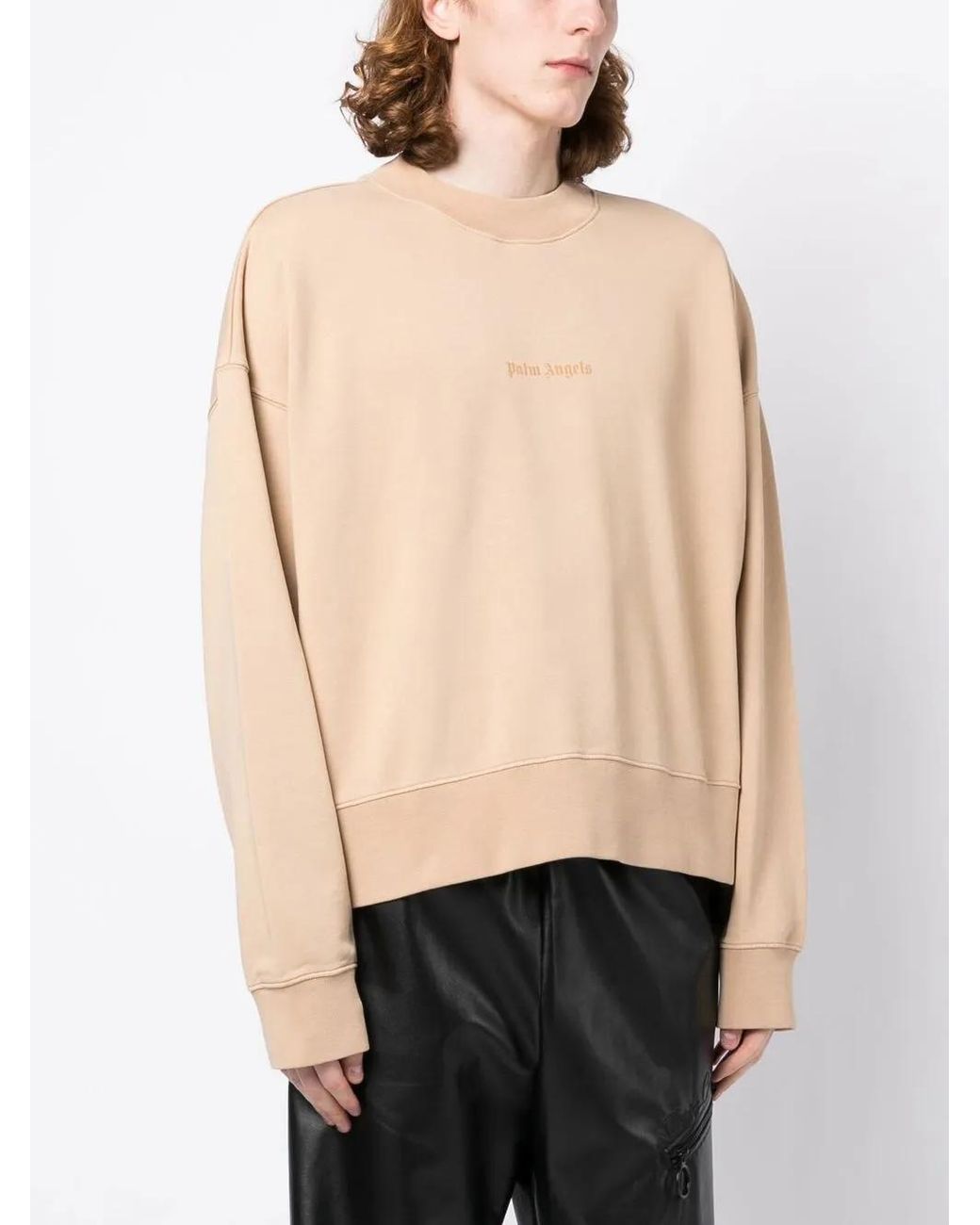 Palm Angels Natural Logo-Print Cotton Sweatshirt for men