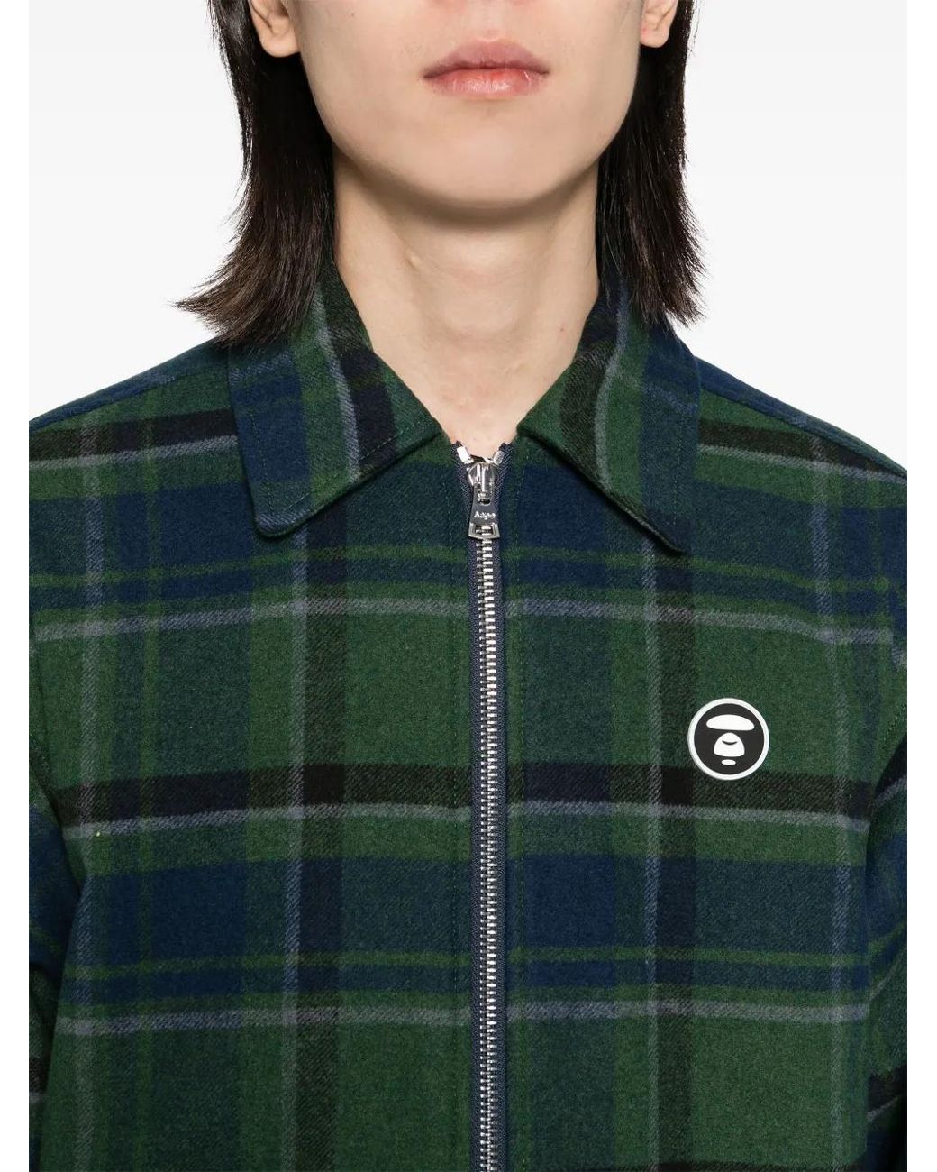 Aape By A Bathing Ape Green Moonface Logo Check Jacket for men