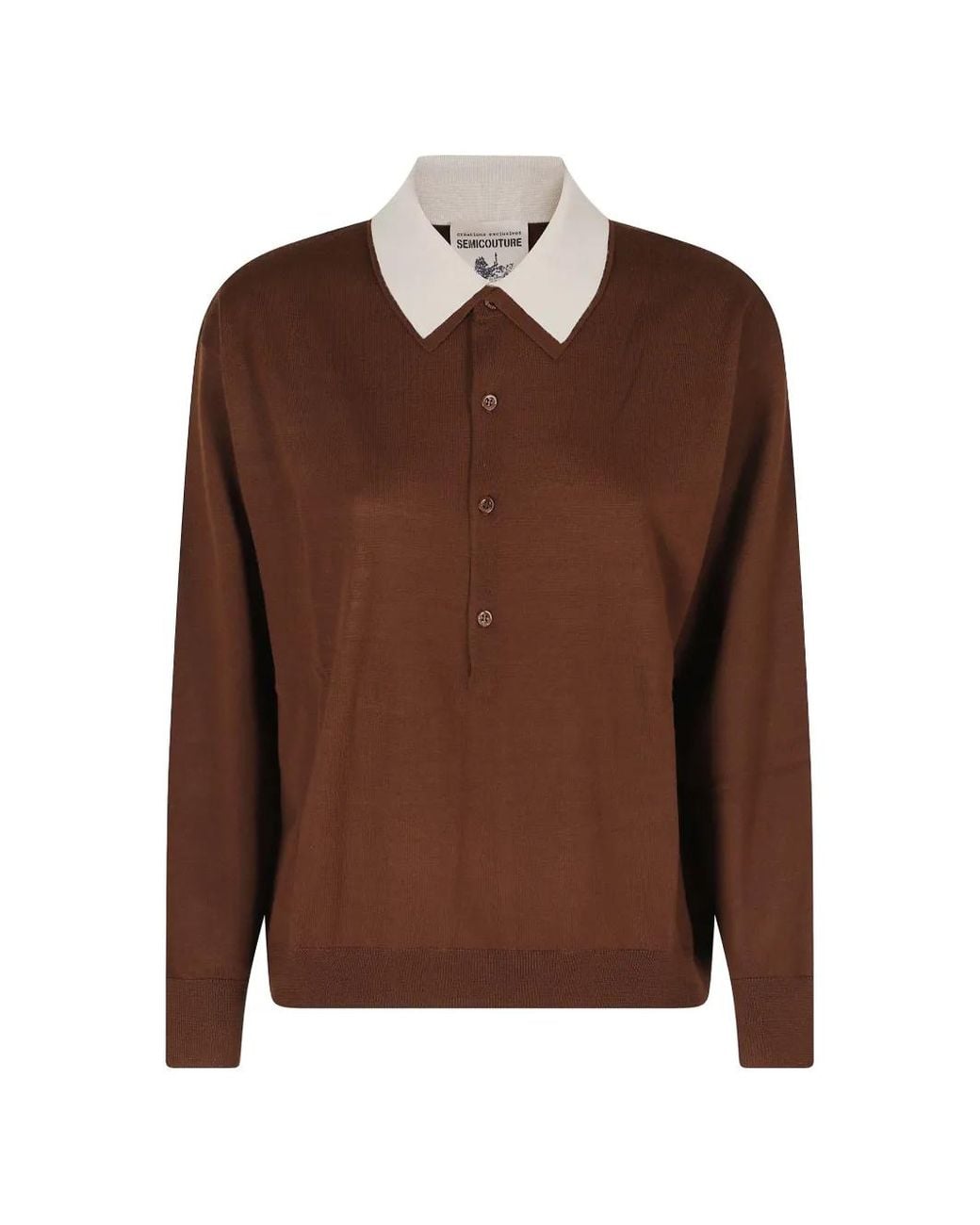 Semicouture Brown Cassie Contrast-Collar Polo Sweater