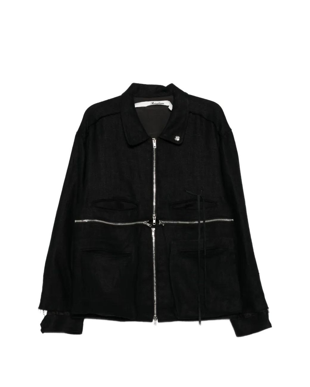 Midorikawa Black Lace-Panelled Frayed Jacket for men