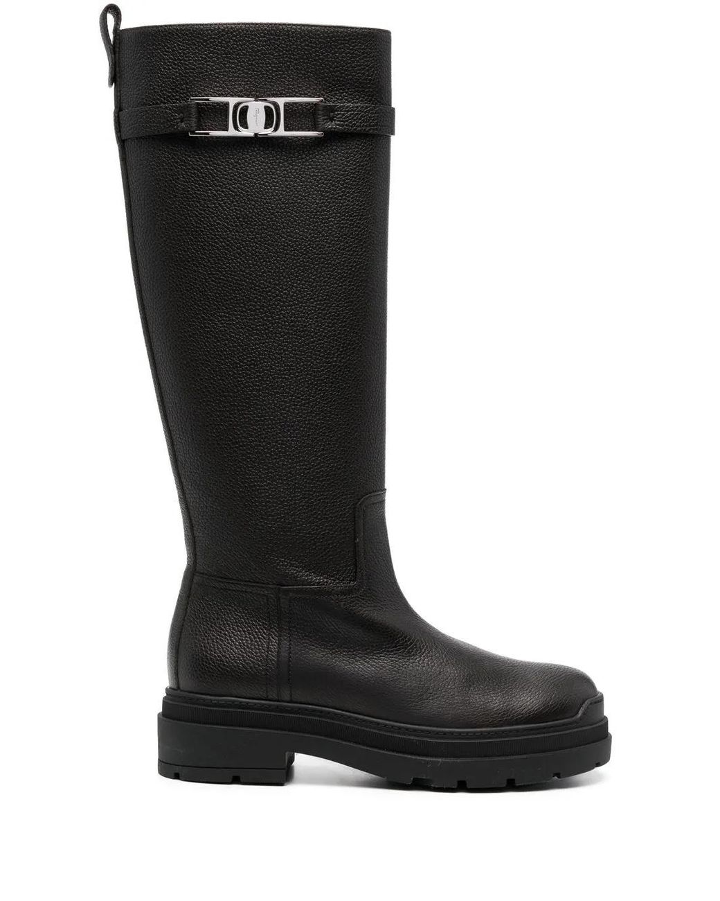 Ferragamo Black Vara Chain Knee-High Boots