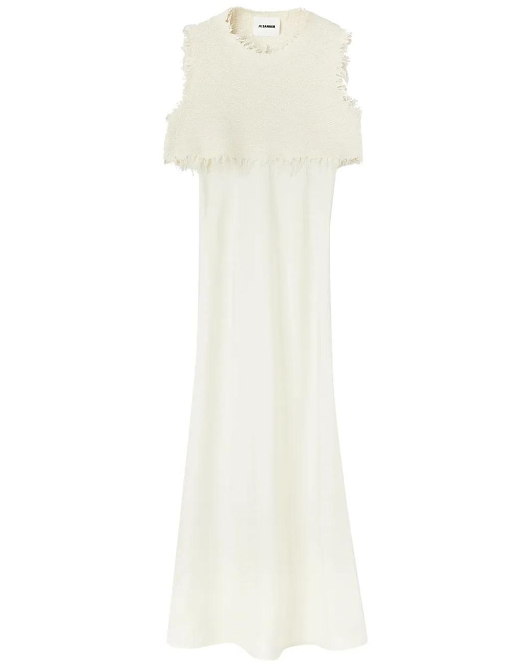 Jil Sander White Layered Wool-Silk Blend Dress