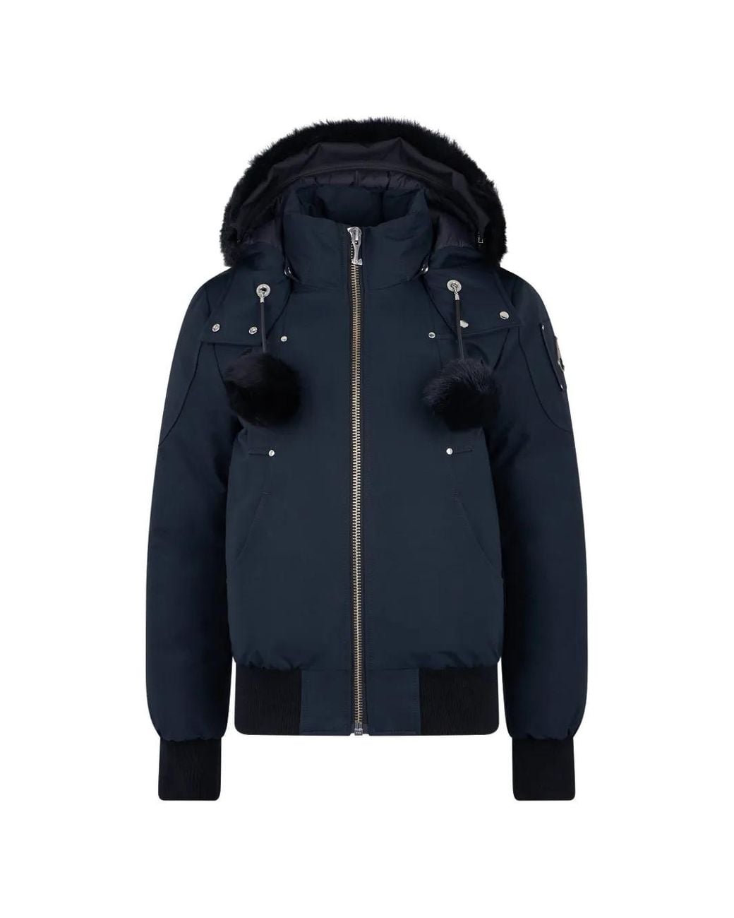 Moose Knuckles Blue Veste Debbie À Capuche Et Finitions En Peau Lainée