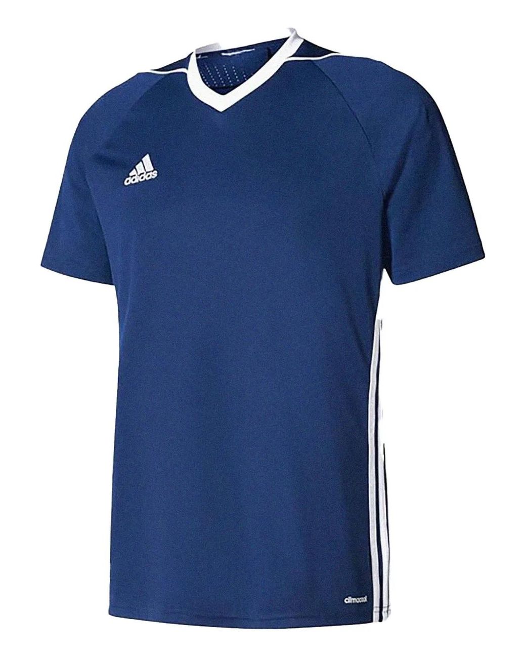 Adidas Blue V-Neck Striped T-Shirt for men