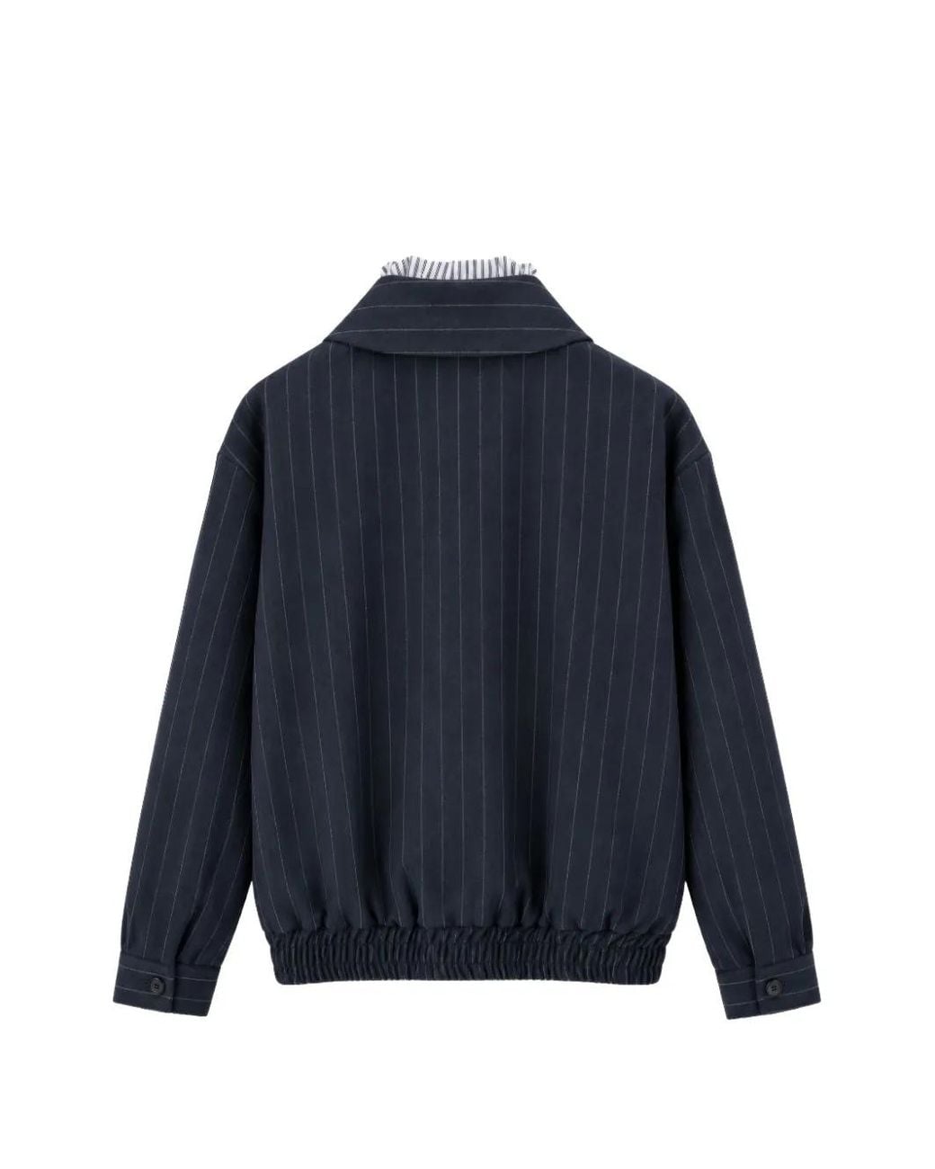 SOLOTRE Blue Pinstripe-Pattern Elasticated-Hem Jacket