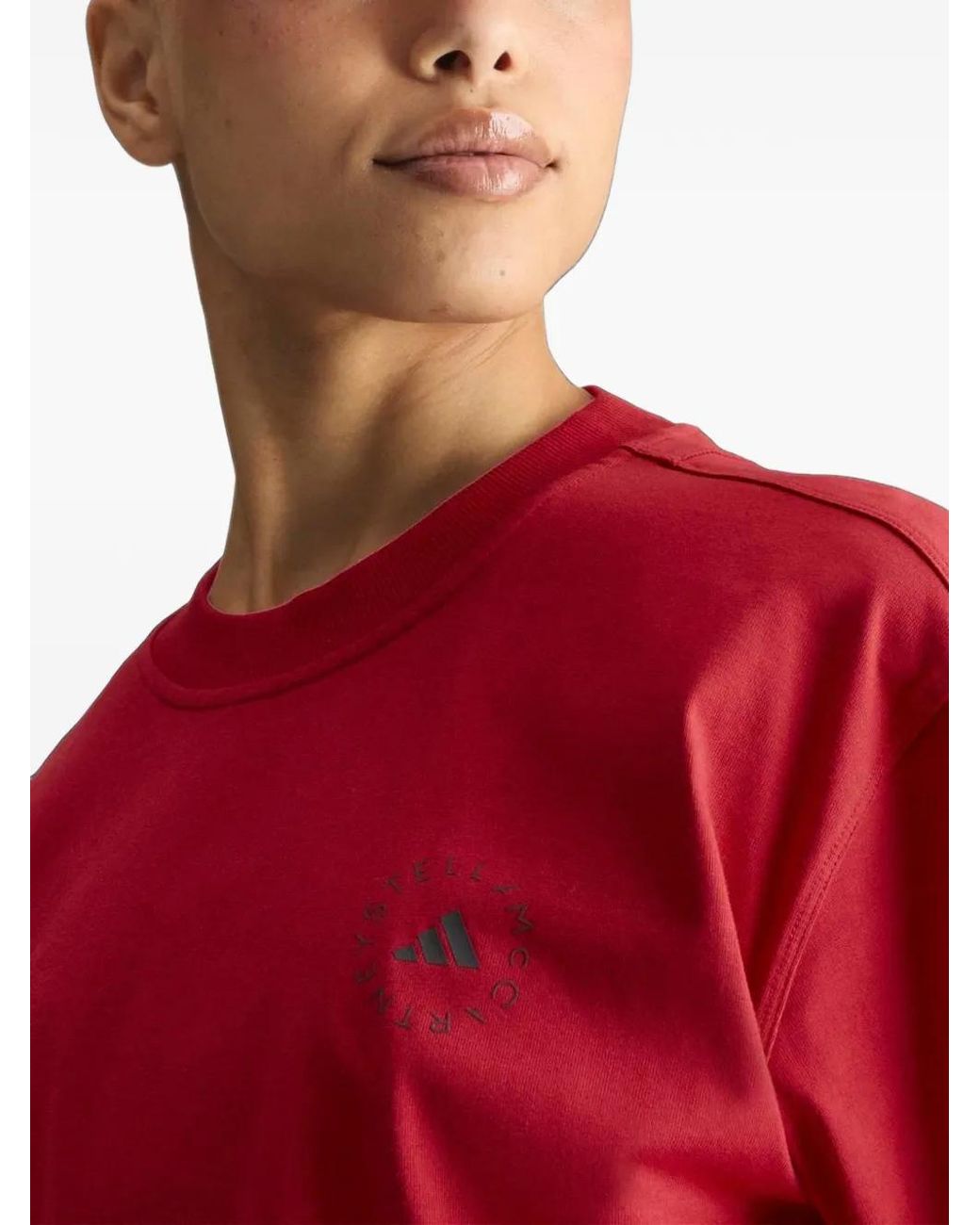 Adidas By Stella McCartney Red Loose Logo-Print T-Shirt