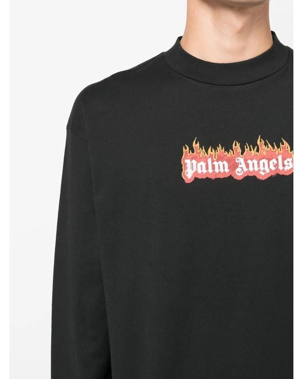 Palm Angels Black Burning Logo Classic L/s Tee for men