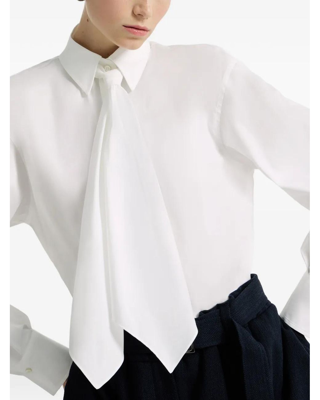 Brunello Cucinelli White Shirt With Tie And Monili