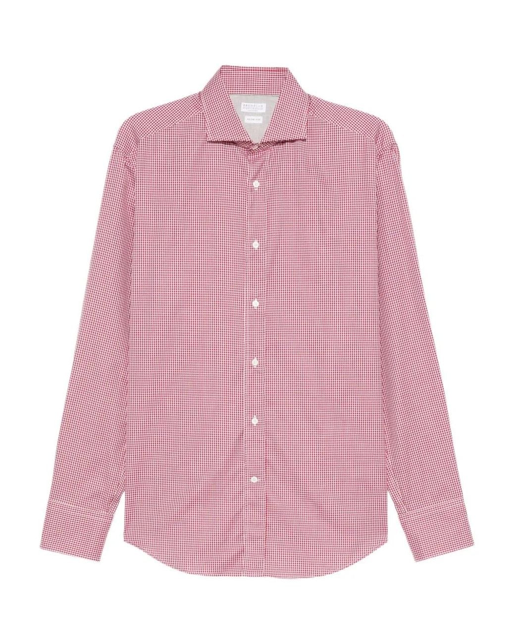 Brunello Cucinelli Pink Gingham Shirt for men