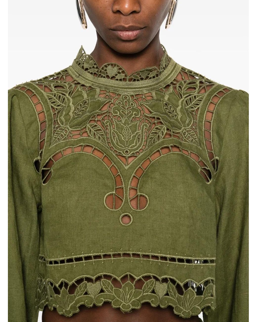 Farm Rio Green Majestic Garden Richelieu Blouse