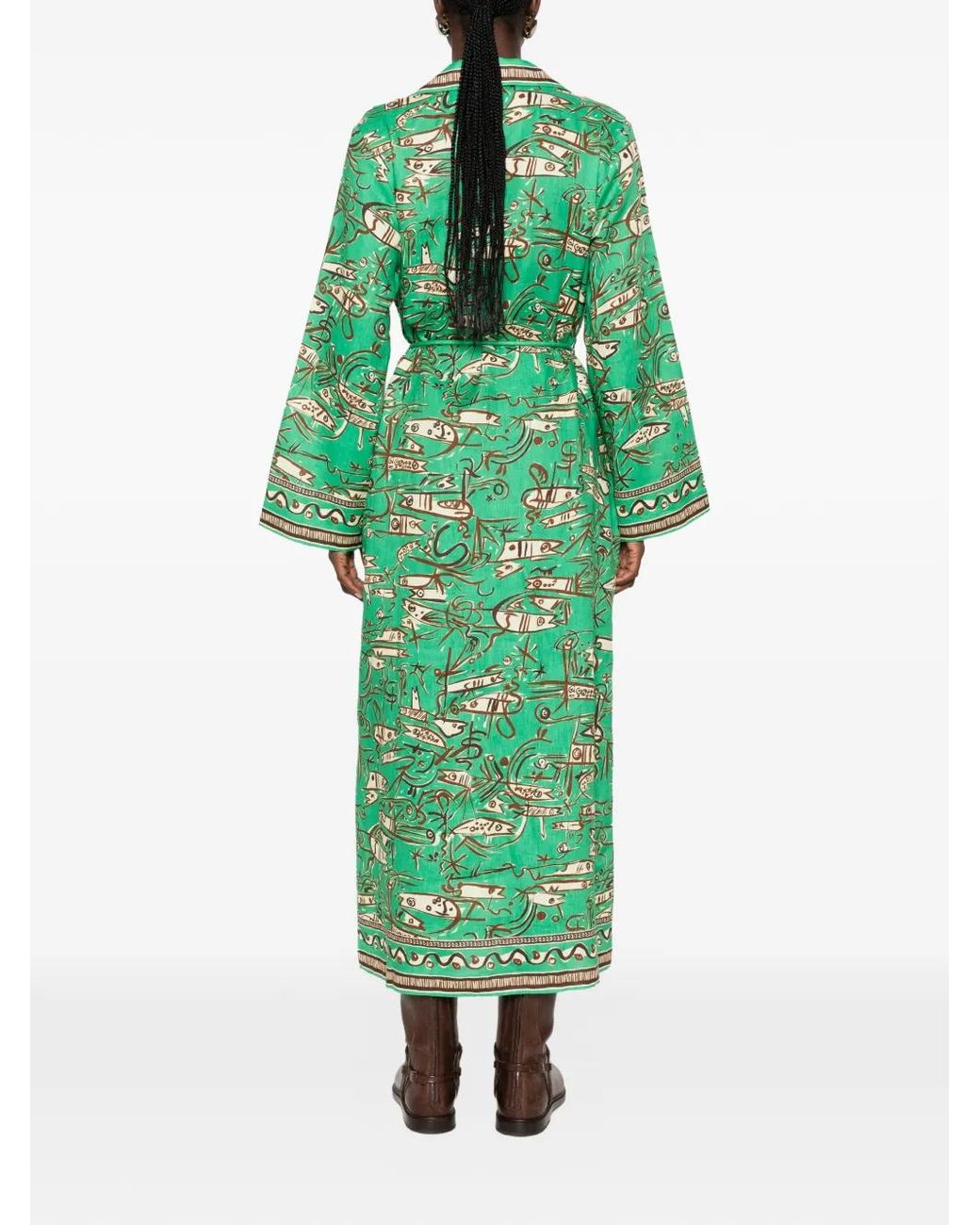 ALÉMAIS Green Fish Sticks Printed Maxi Dress