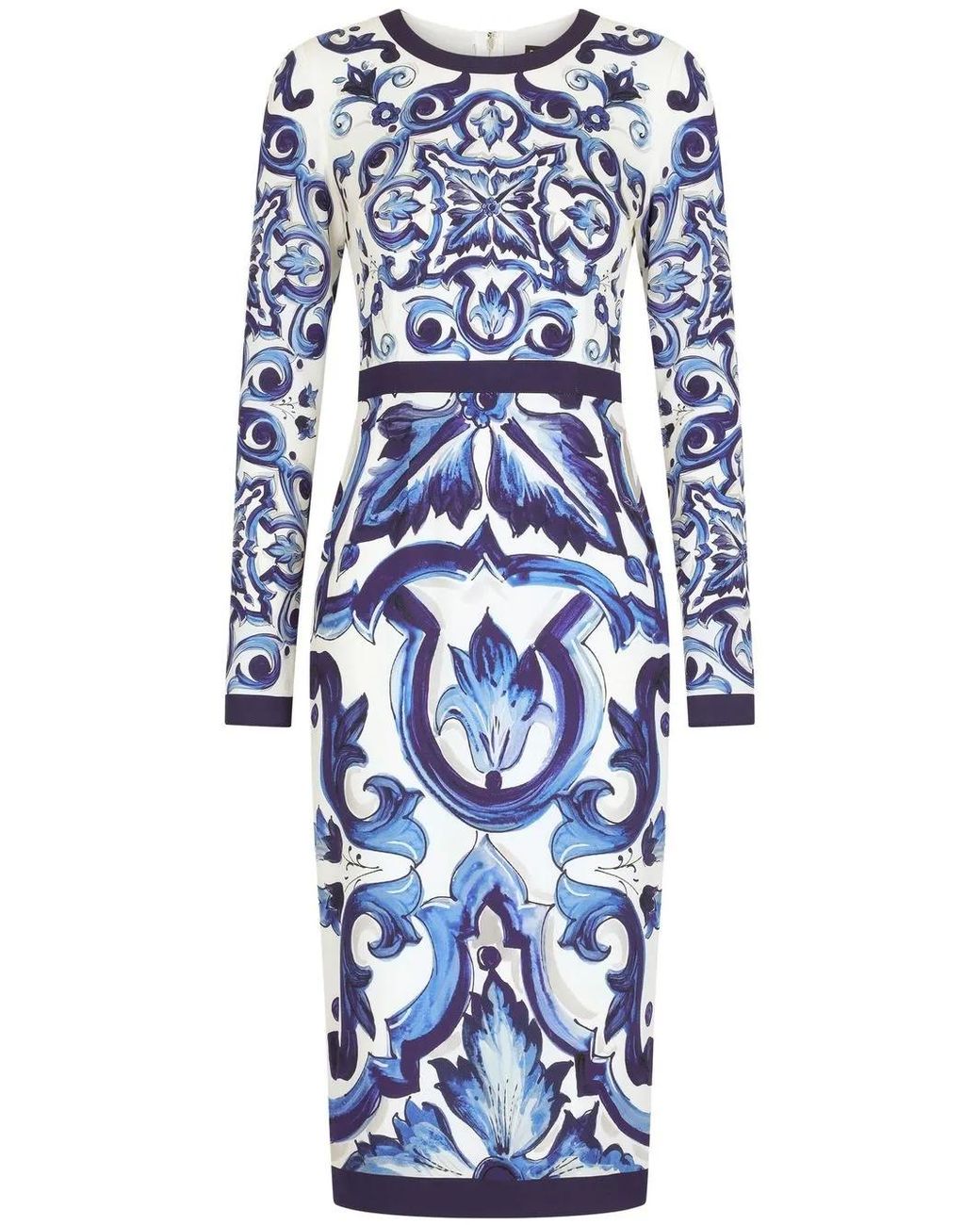 Dolce & Gabbana Blue Majolica-Print Sheath Dress
