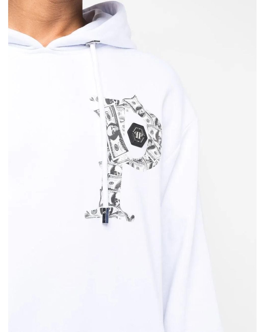 Philipp Plein White Money Graphic-Print Hoodie for men