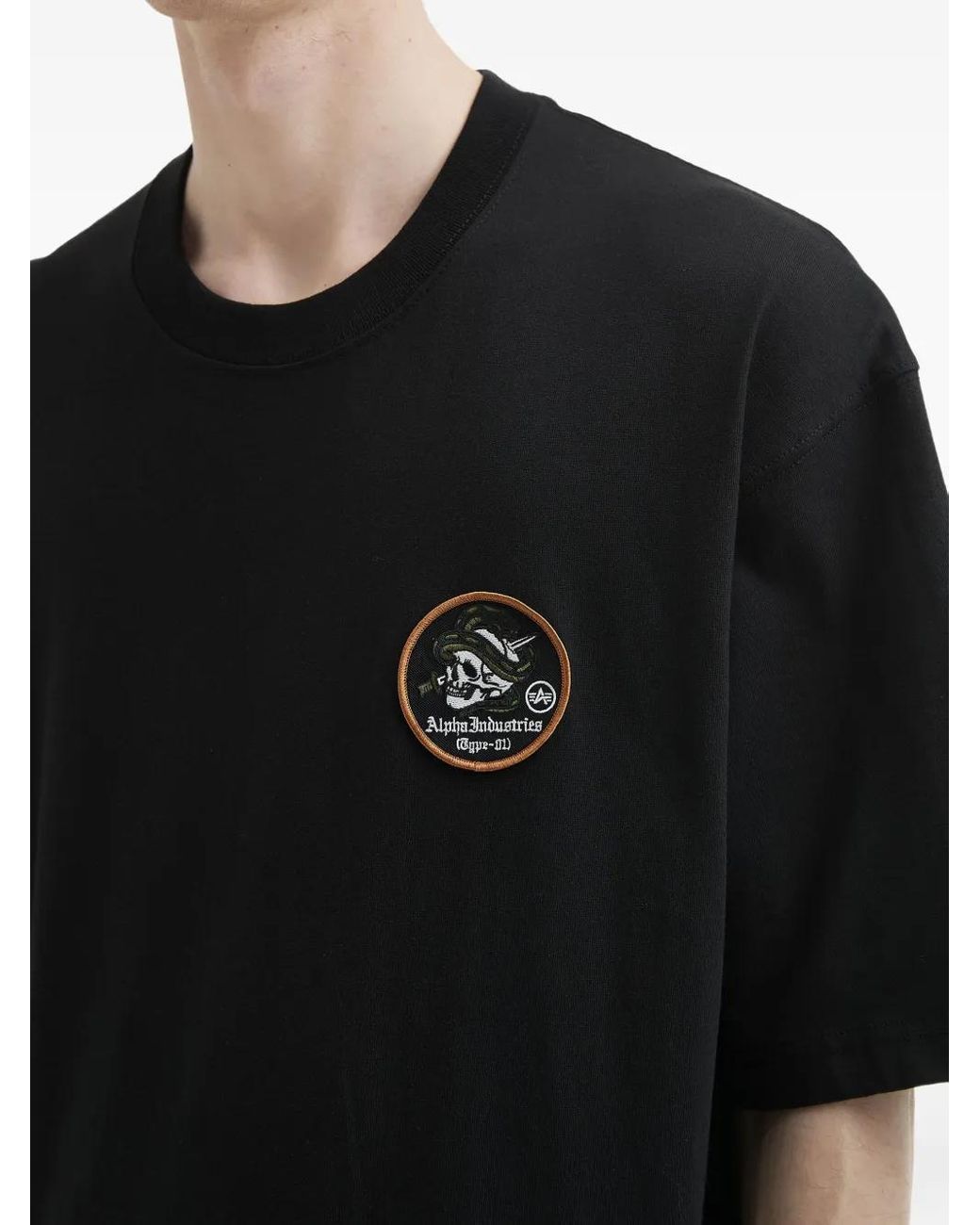 Alpha Industries Black Skull-Patch Cotton T-Shirt for men