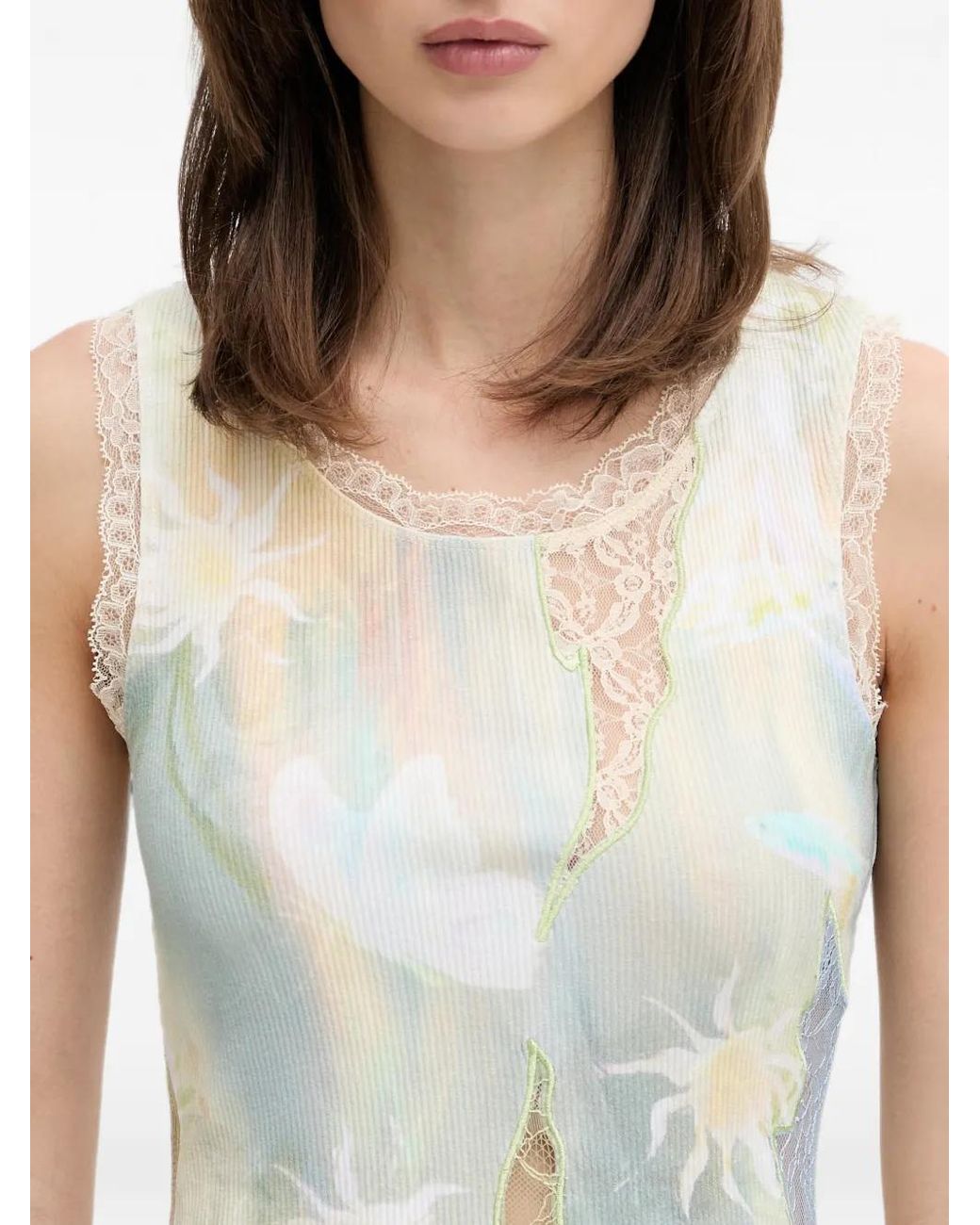 ANDERSSON BELL Black Lace-Trim Graphic-Print Top
