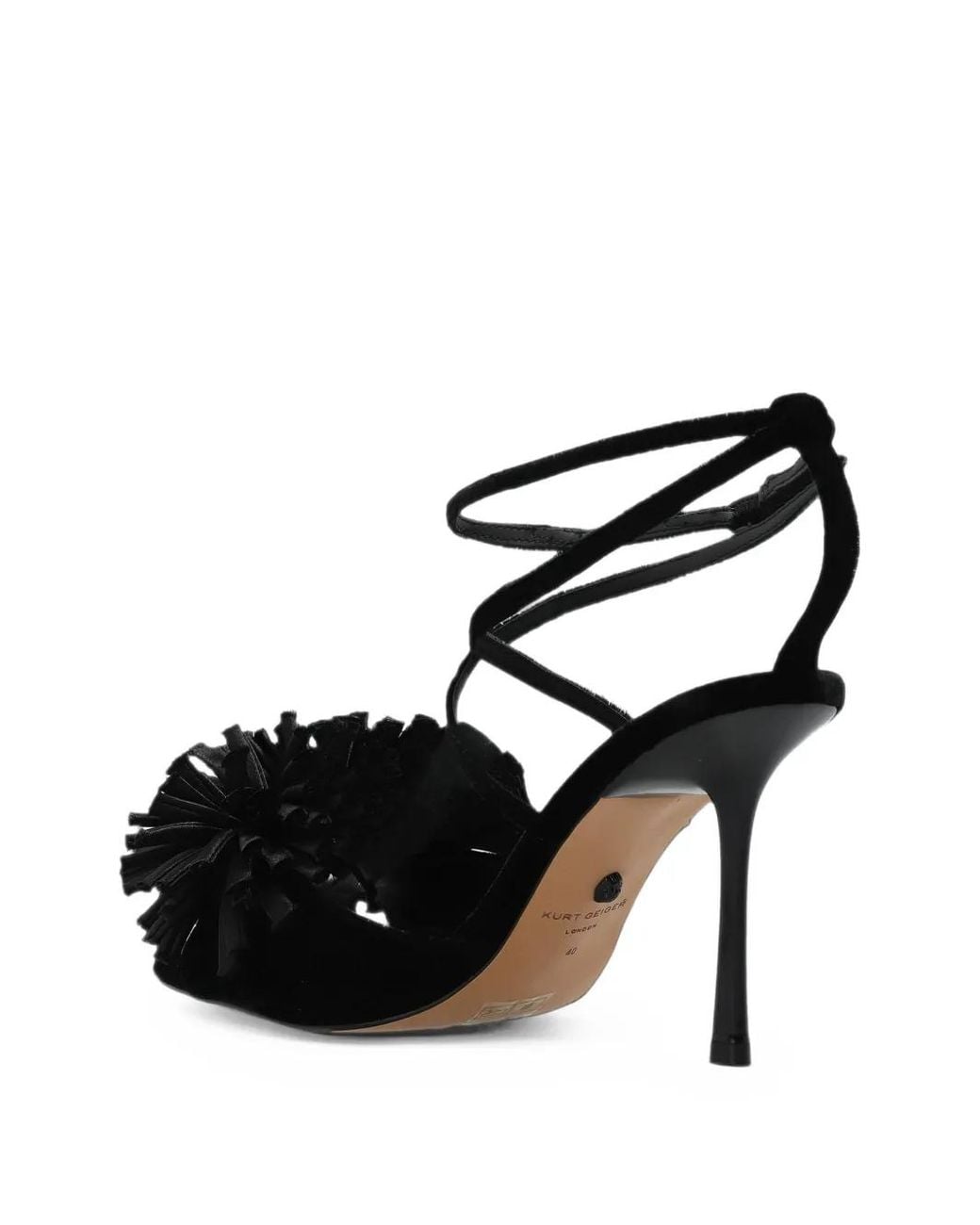 Kurt Geiger Black Pom Velvet Sandals