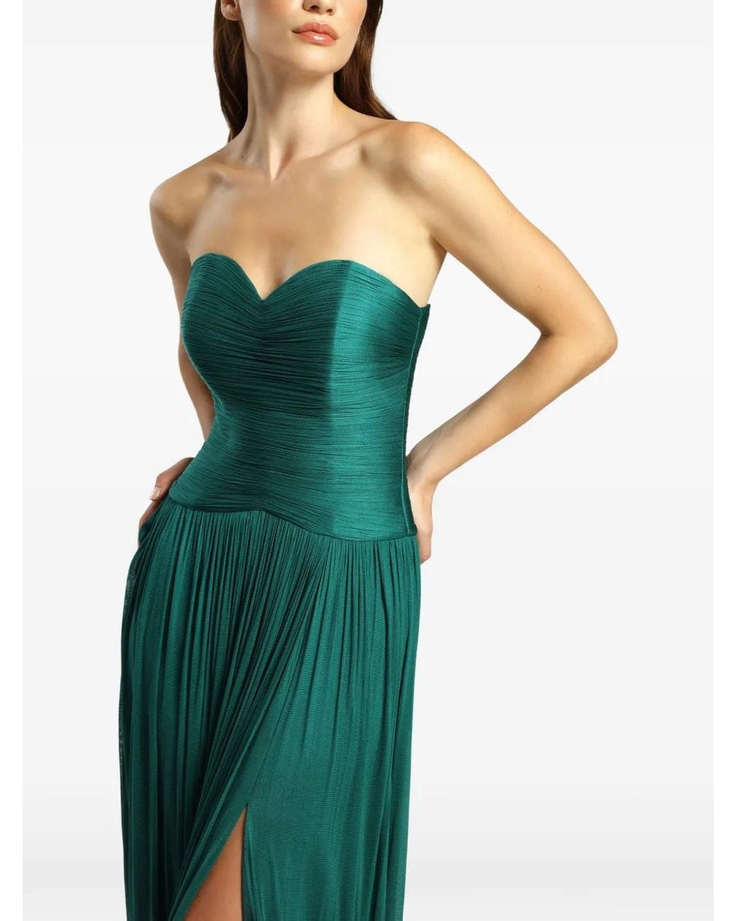 Cristallini Green Robe Longue Nova À Design Plissé En Soie