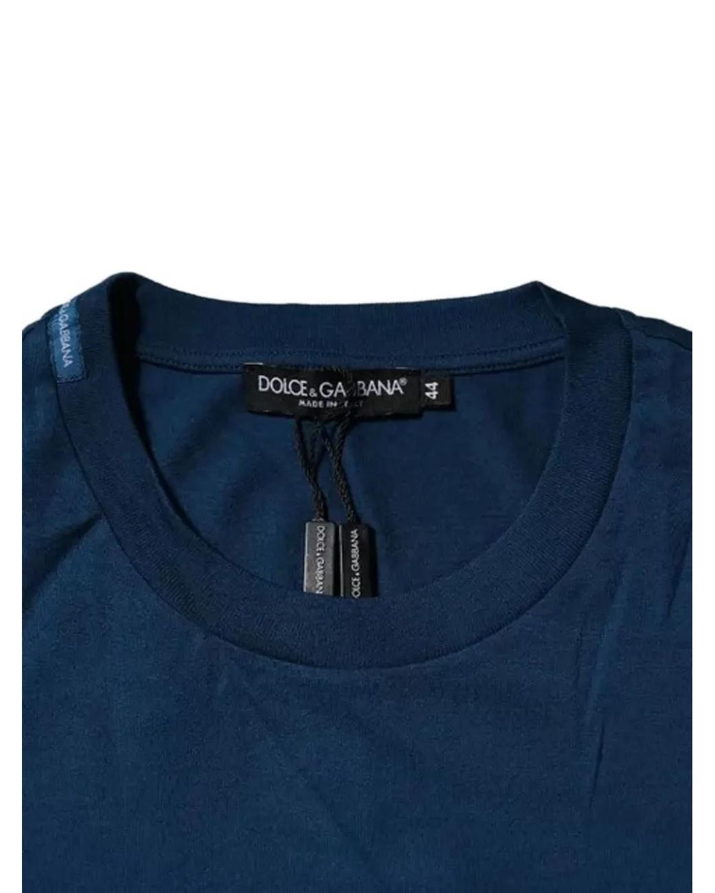 Dolce & Gabbana Blue Embroidered Bee-Crown T-Shirt for men