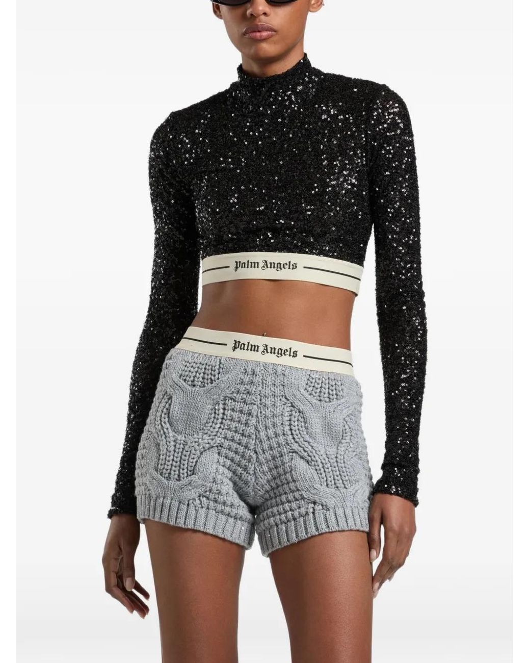 Palm Angels Black Logo Essential Sequins Top
