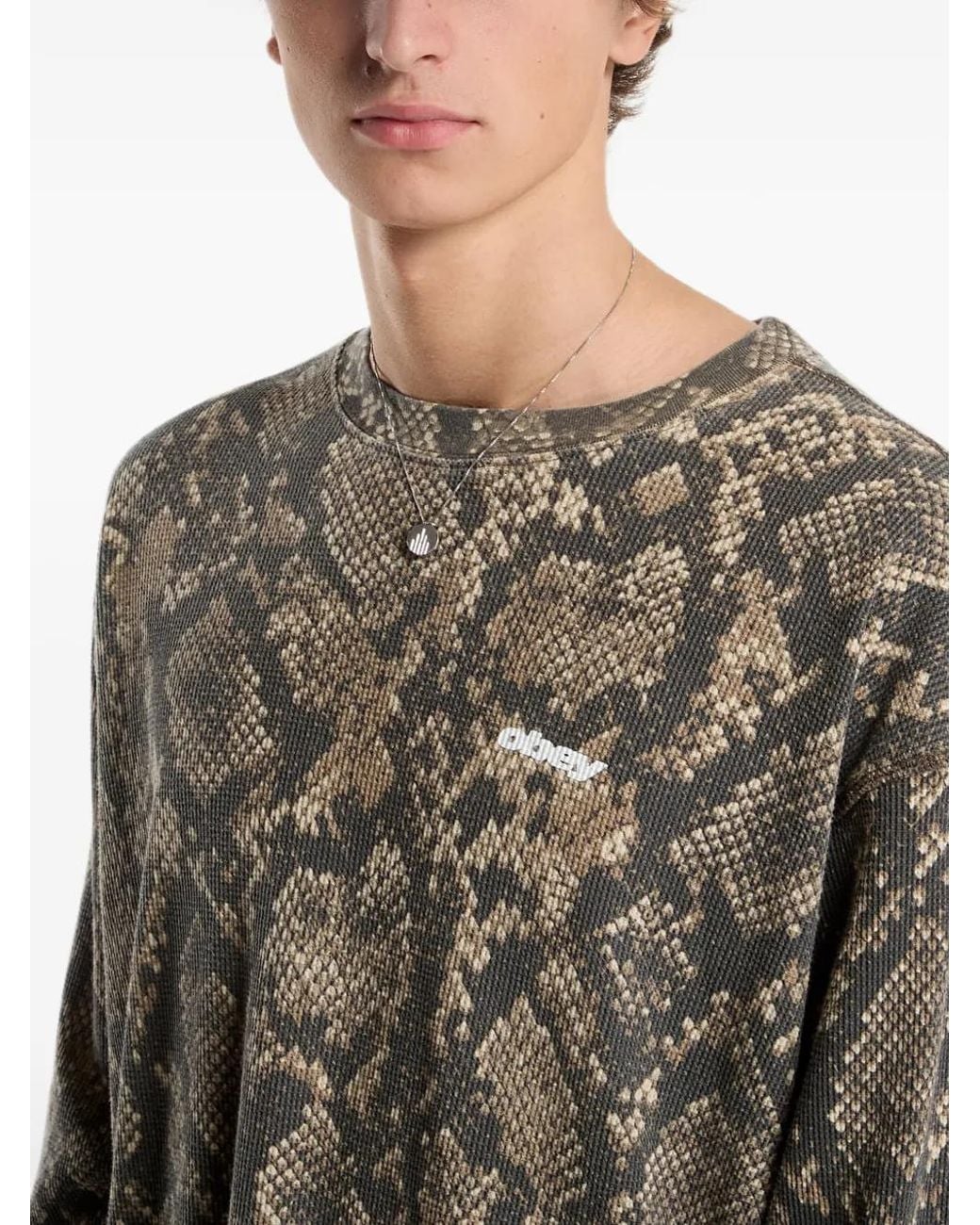Obey Brown Snakeskin-Print Waffle-Knit T-Shirt for men