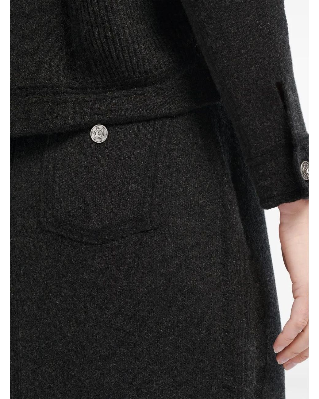 Barrie Black Knitted Midi Skirt