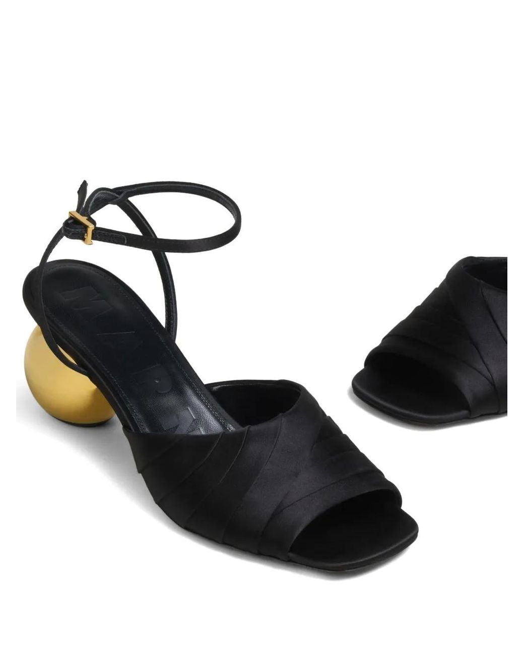 Marni Black Folded Satin Sandals With Spherical Heel