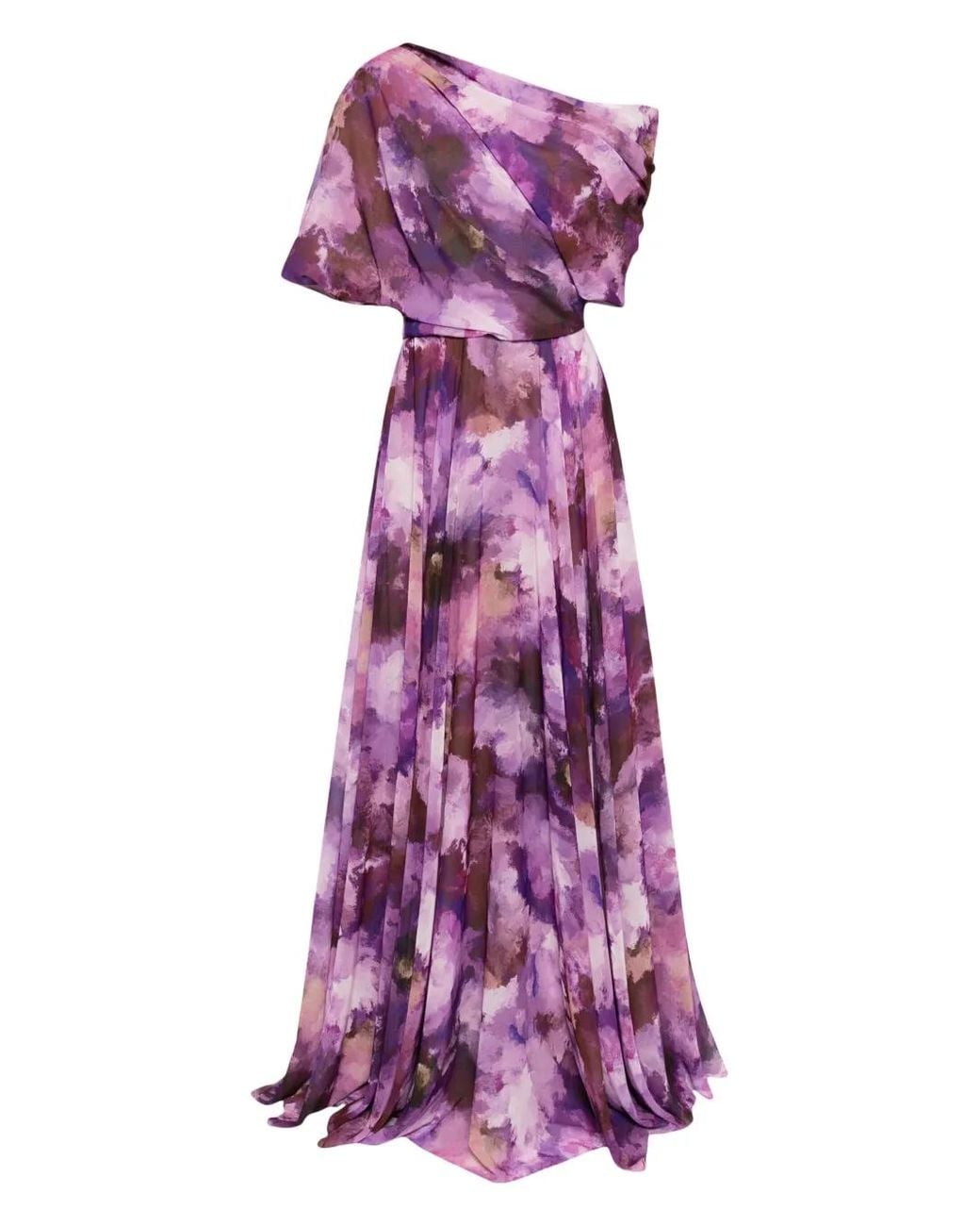 Amsale Purple Printed Slouch Dress