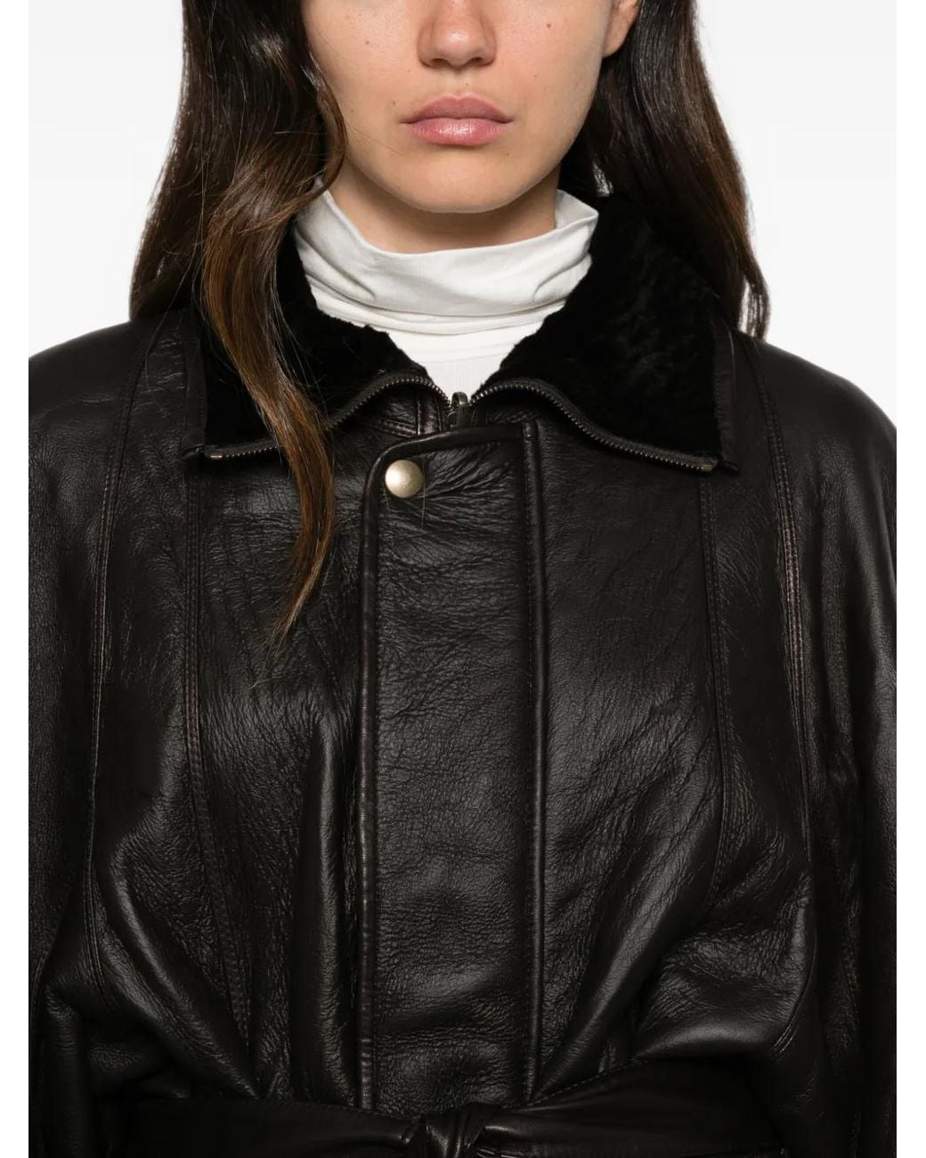 Petar Petrov Black Belted Shearling-Collar Jacket