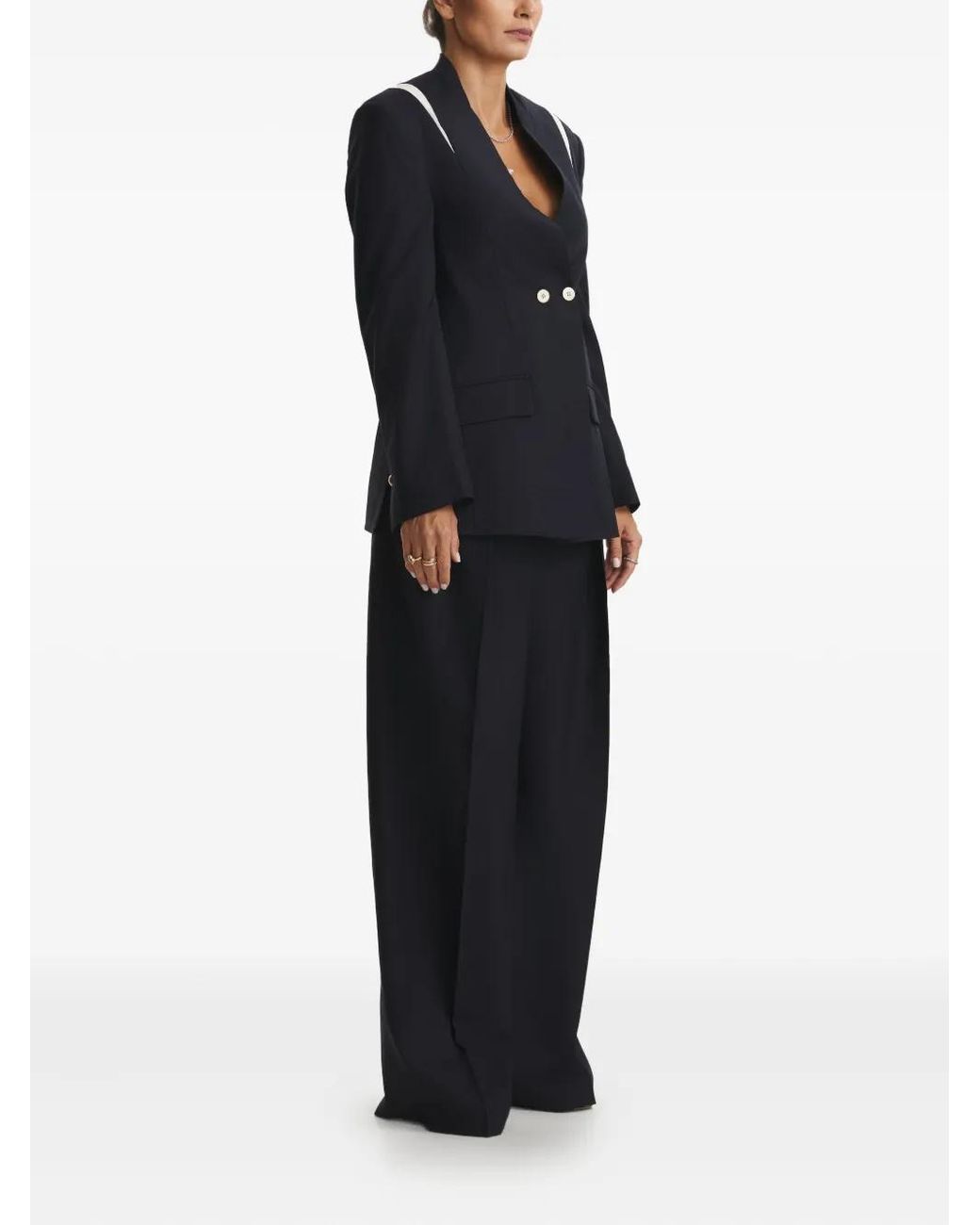 CuAnna Black Double-Breasted Fitted Jacket