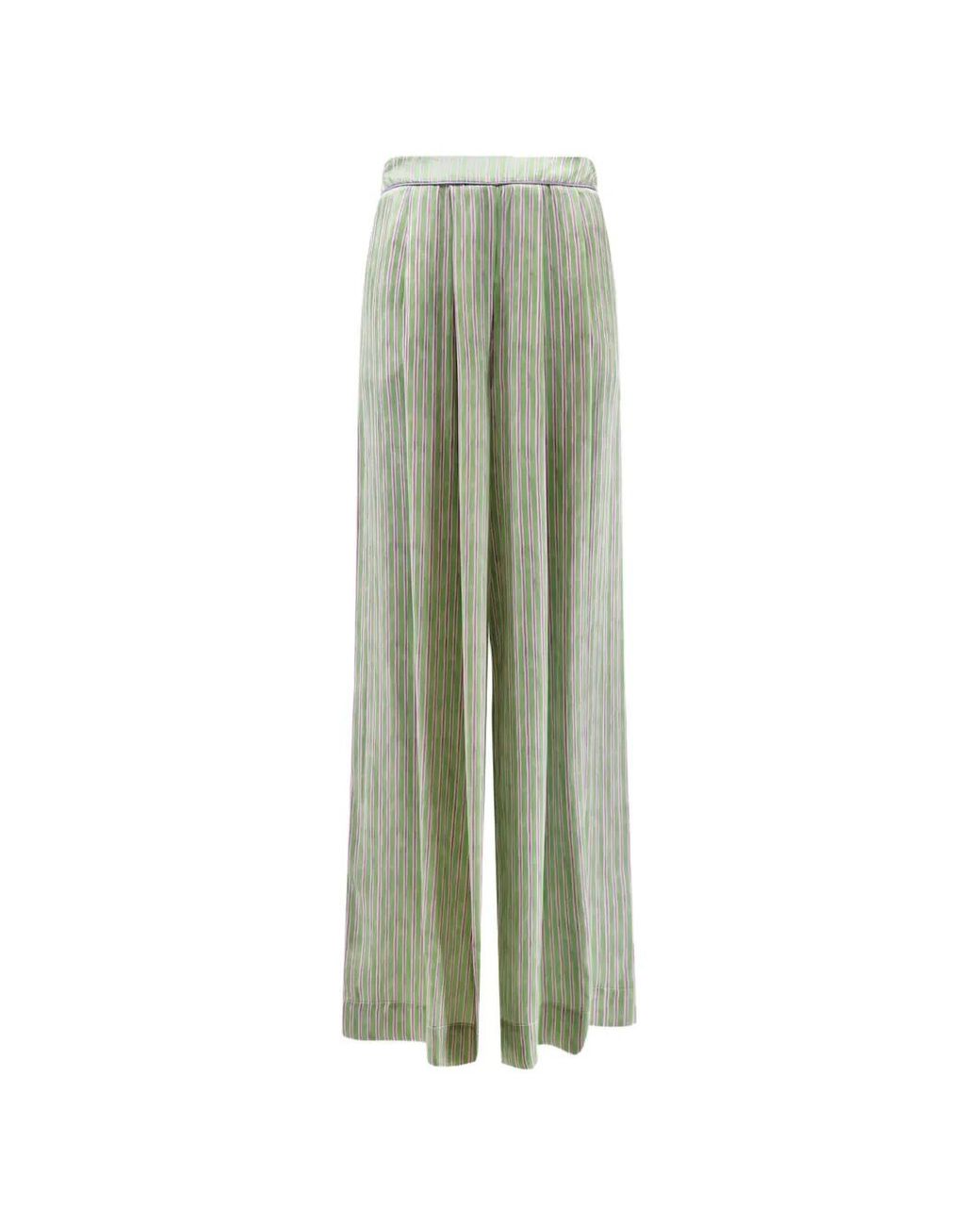 BYE Firenze Green Striped Pleated Palazzo Pants