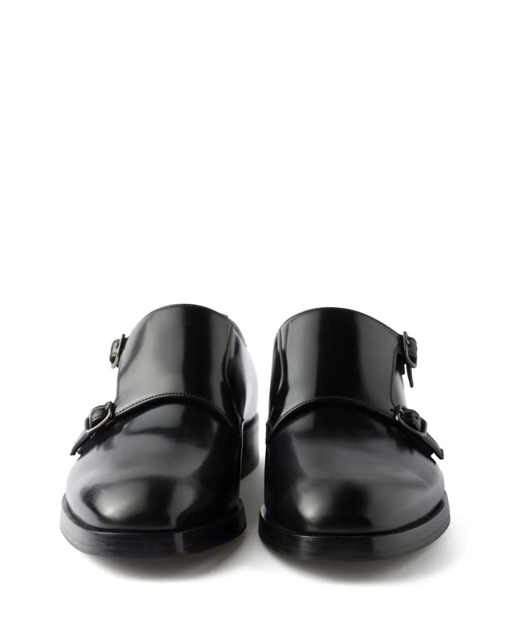Prada Black Brushed Leather Double Monk Strap Shoes for men