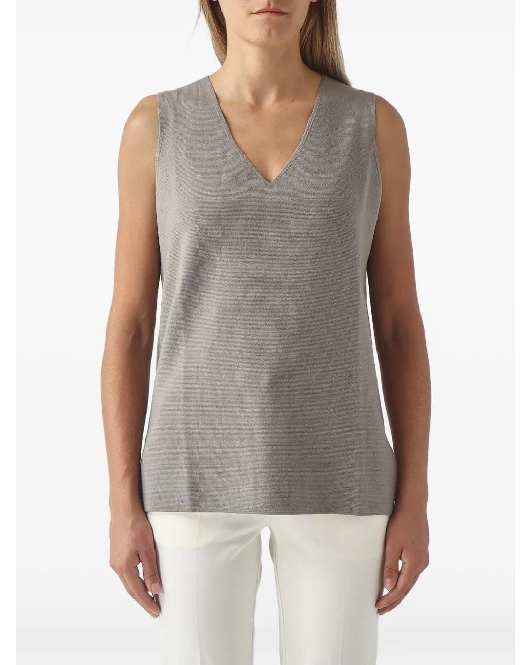 Gran Sasso Gray V-Neck Knitted Top