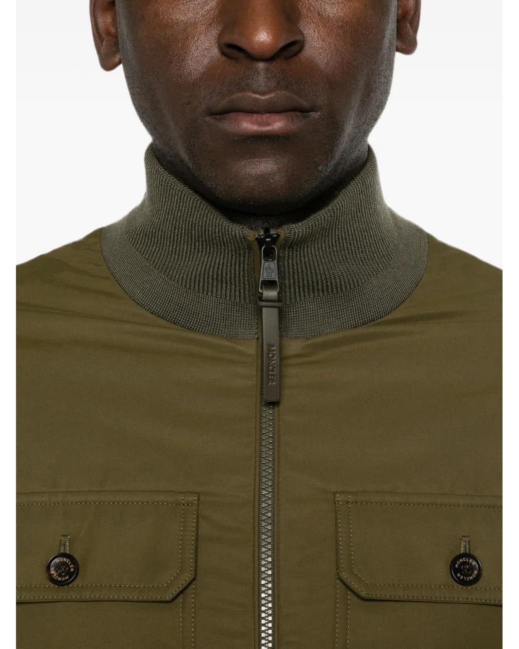 Moncler Green Panelled Zip-Up Sweater for men