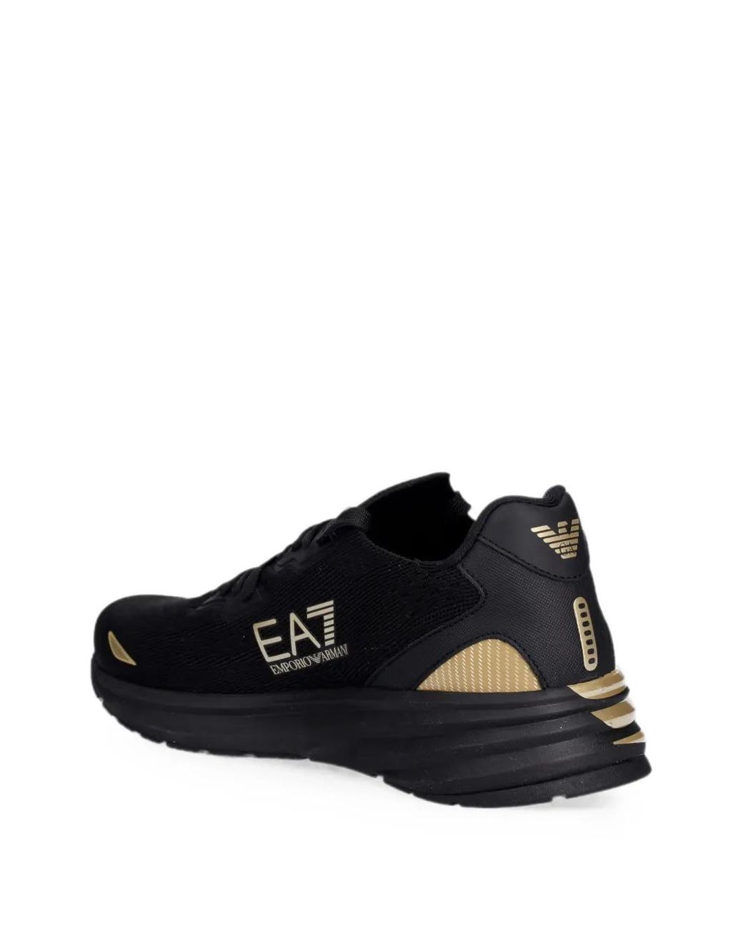 EA7 Black Logo-Print Lace-Up Sneakers for men