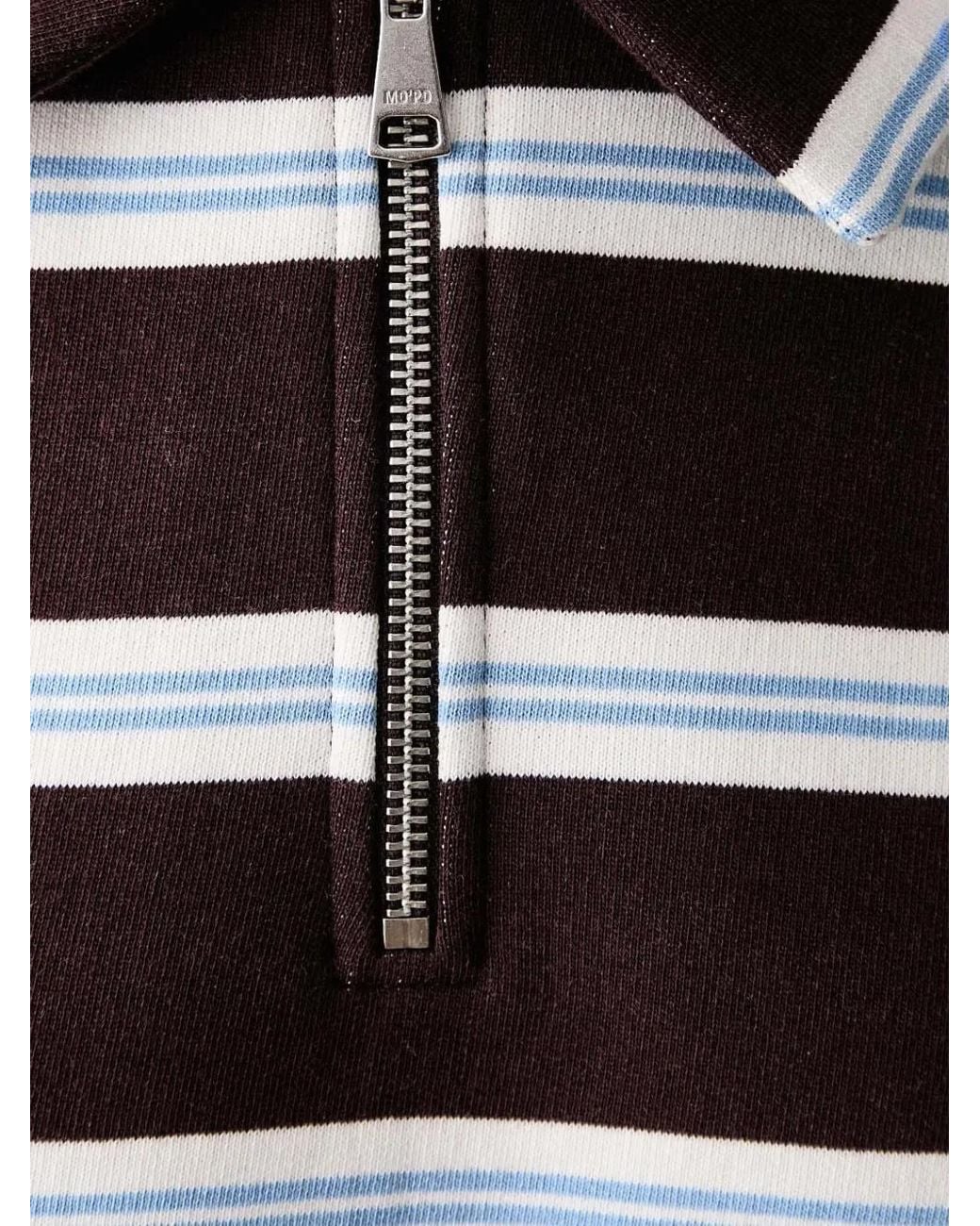 Marc O' Polo Blue Striped Quarter-Zip Polo Top