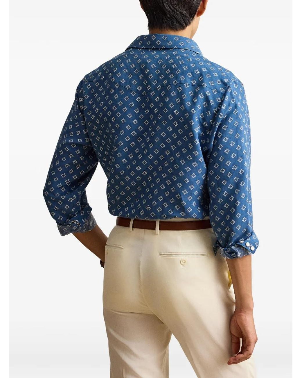 Ralph Lauren Blue Relaxed-Fit Western Shirt for men