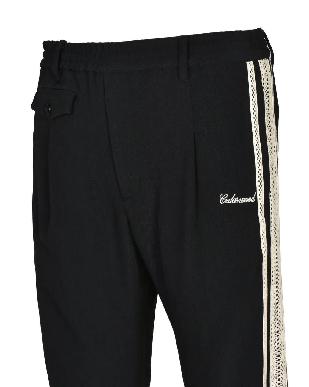 CEDARWOOD Black Crochet-Knit Logo-Embroidered Track Pants for men