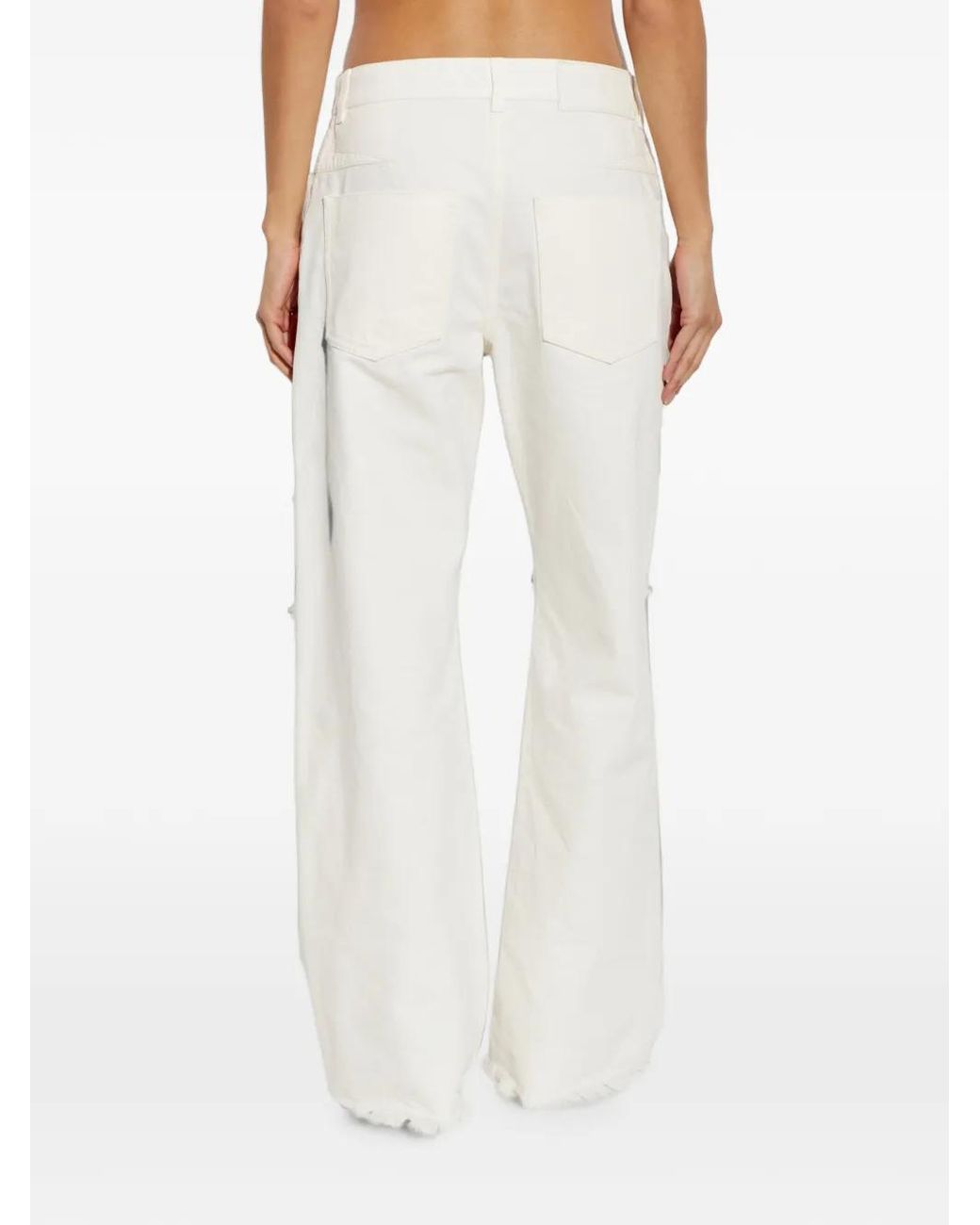 Ferragamo White Crochet-Insert Frayed Jeans