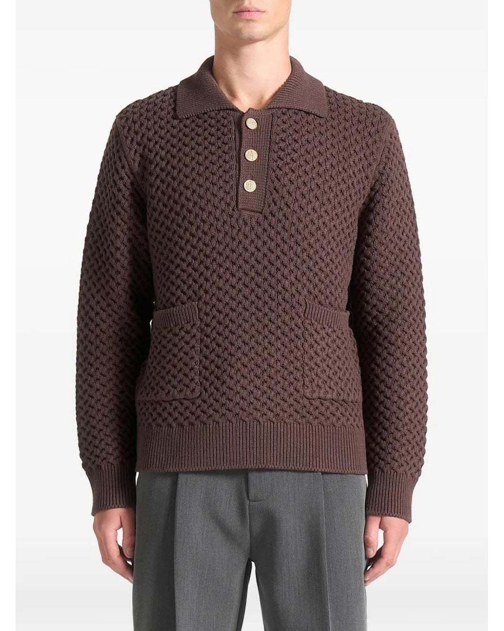 Manière De Voir Brown Waffle-Knit Polo Shirt for men