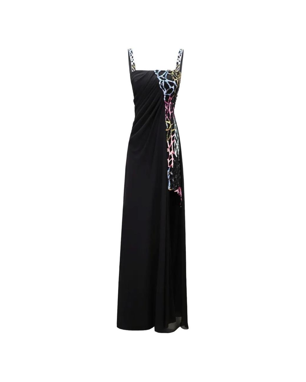 Gemy Maalouf Black Draped Beaded Maxi Dress