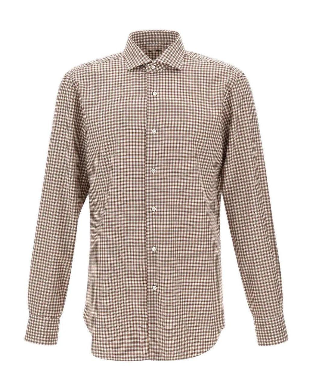 Barba Napoli Brown Checked Long-Sleeves Shirt for men